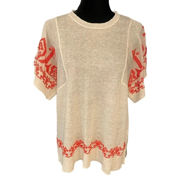 CENTRAL PARK WEST Linen Blend Cross Stitch Top Large - Picture 5 of 9